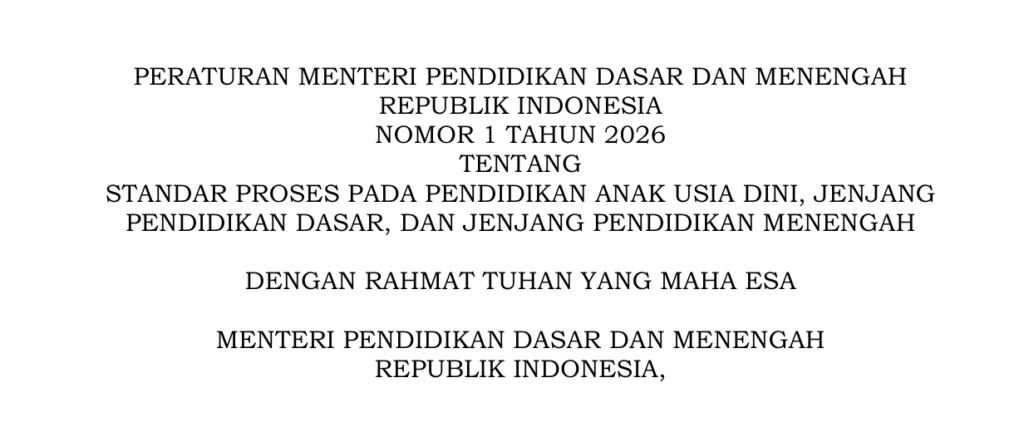 Tangkapan layar Permendikdasmen No. 1 Tahun 2026